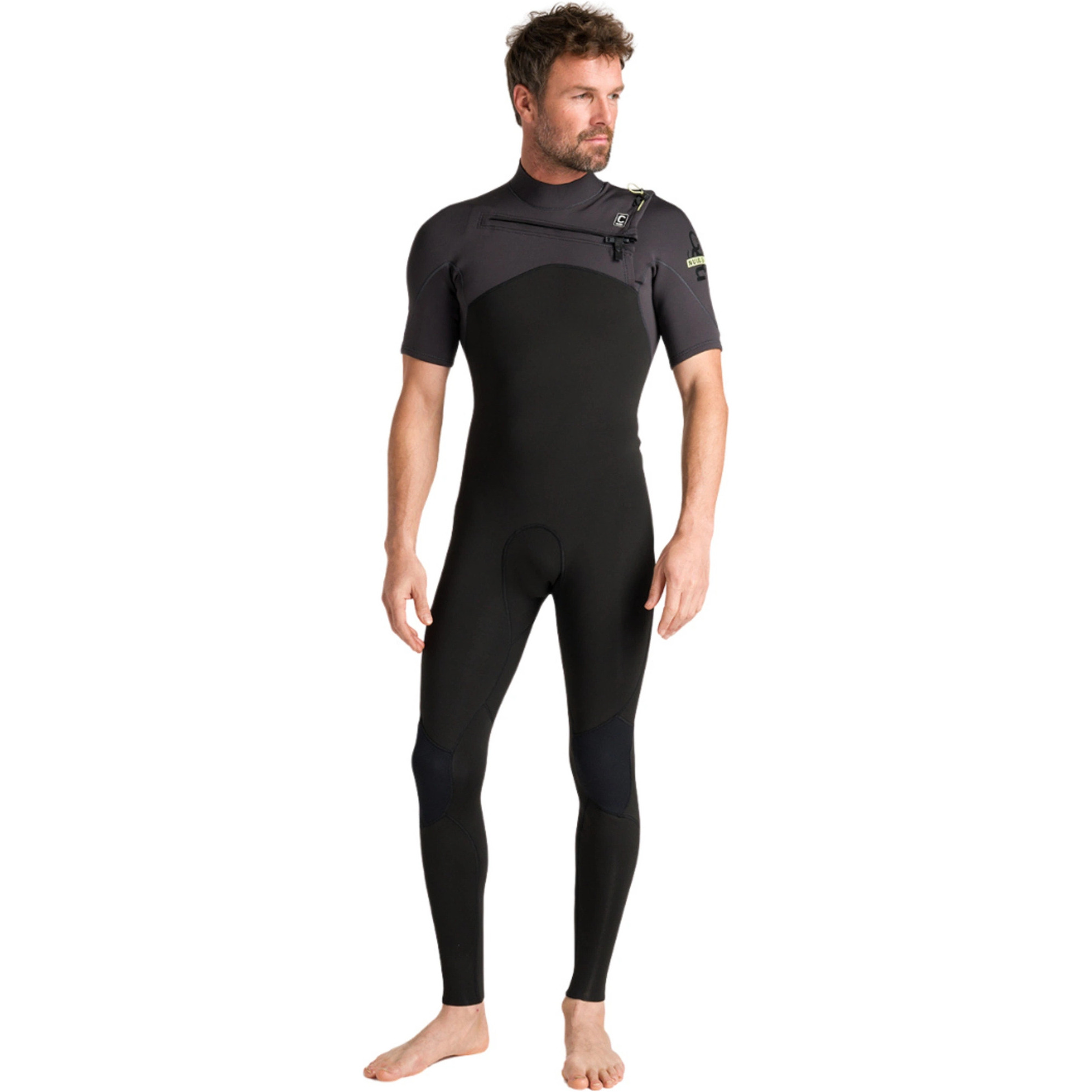 2026 C-Skins Da Uomo NuWave Session Lite 2/2mm Chest Zip Short Arm Muta C-NSEL22SAM - Black / Meteor